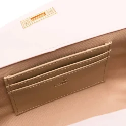 Borsa a mano stile bauletto con logo frontale cipria