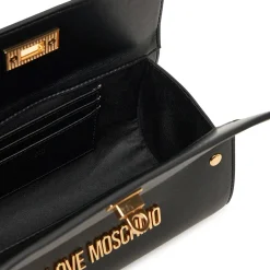 Borsa a mano stile bauletto con logo frontale nero