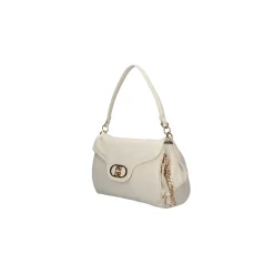 Borsa a spalla con fibbia logo crema
