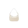 Borsa a spalla in ecopelle con logo dorato crema