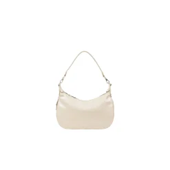 Borsa a spalla in ecopelle con logo dorato crema