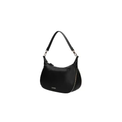Borsa a spalla in ecopelle con logo dorato nero