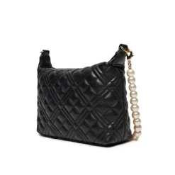 Borsa a spalla trapuntata con perle nero