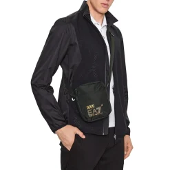 Borsa a tracolla con maxi logo nero/oro