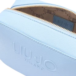 Borsa a tracolla con maxi logo celeste