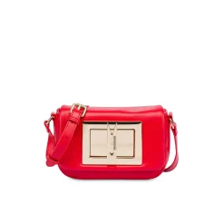 Borsa a tracolla con placca dorata rosso