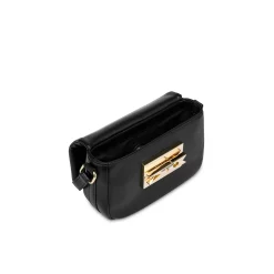 Borsa a tracolla con placca dorata nero