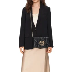 Borsa a tracolla embossed con dettagli dorati nero