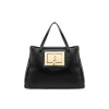 Borsa shopper con placca frontale nero