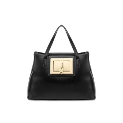 Borsa shopper con placca frontale nero