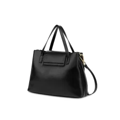 Borsa shopper con placca frontale nero