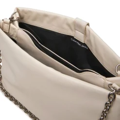 Borsa tote con logo in rilievo ecrù