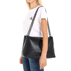 Borse tote con logo in rilievo nero