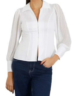 Camicia a maniche lunghe plissettate amara bianco