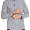 Camicia a righe in popeline blu e bianco