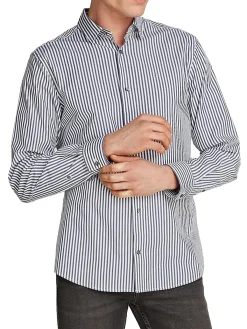Camicia a righe in popeline blu e bianco