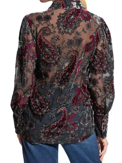 Camicia con ricamo pasley e trasparenze multicolore