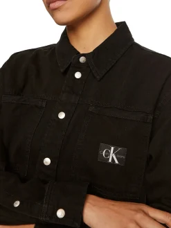 Camicia in denim a maniche lunghe con logo nero