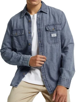 Camicia jeans regular a manica lunga denim medio