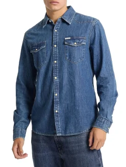 Camicia jeans vestibilità slim a manica lunga denim blue