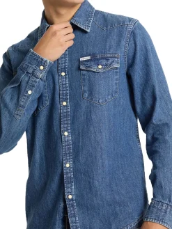 Camicia jeans vestibilità slim a manica lunga denim blue