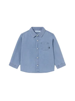 Camicia manica lunga in jeans denim medio