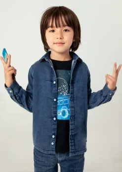 Camicia manica lunga jeans denim scuro