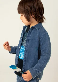 Camicia manica lunga jeans denim scuro