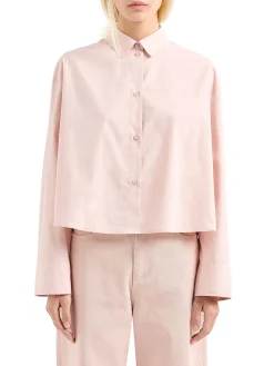 Camicia manica lunga over cotone rosa