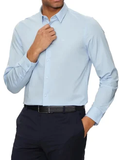Camicia manica lunga slim popeline celeste