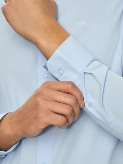 Camicia manica lunga slim popeline celeste
