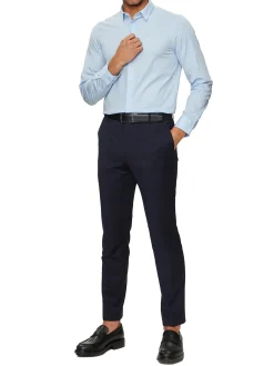 Camicia manica lunga slim popeline celeste