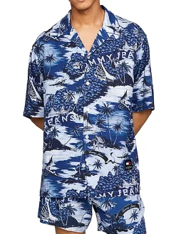 Camicia maniche corte con stampa blu