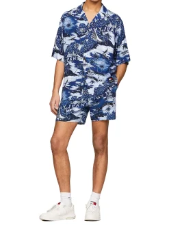 Camicia maniche corte con stampa blu