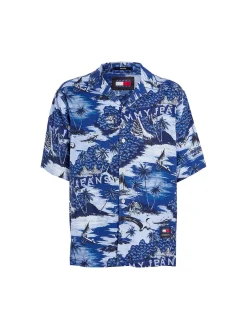 Camicia maniche corte con stampa blu