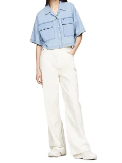 Camicia maniche corte in denim medio