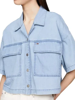 Camicia maniche corte in denim medio