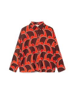 Camicia maniche lunghe con stampa geometrica rossa