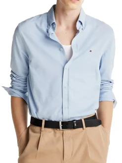 Camicia Oxford slim fit in piqué celeste