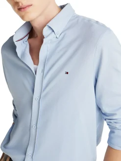 Camicia Oxford slim fit in piqué celeste