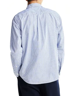 Camicia regular fit a righe in popeline celeste/bianco