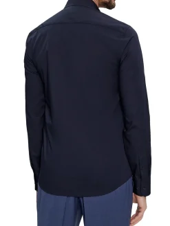 Camicia slim fit in popeline elasticizzato blu