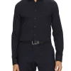 Camicia slim fit in solid lyocell blu