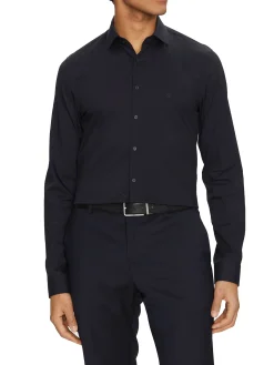 Camicia slim fit in solid lyocell blu