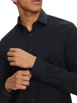Camicia slim fit in solid lyocell blu
