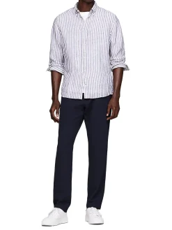 Camicia stripe bold linen blu
