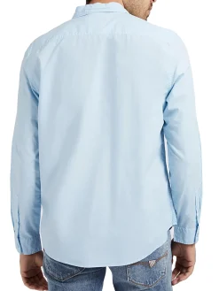 Camicia Sunset cotone con logo ricamato sul petto celeste