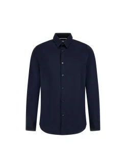 Camicia Sunset cotone con logo ricamato sul petto blu