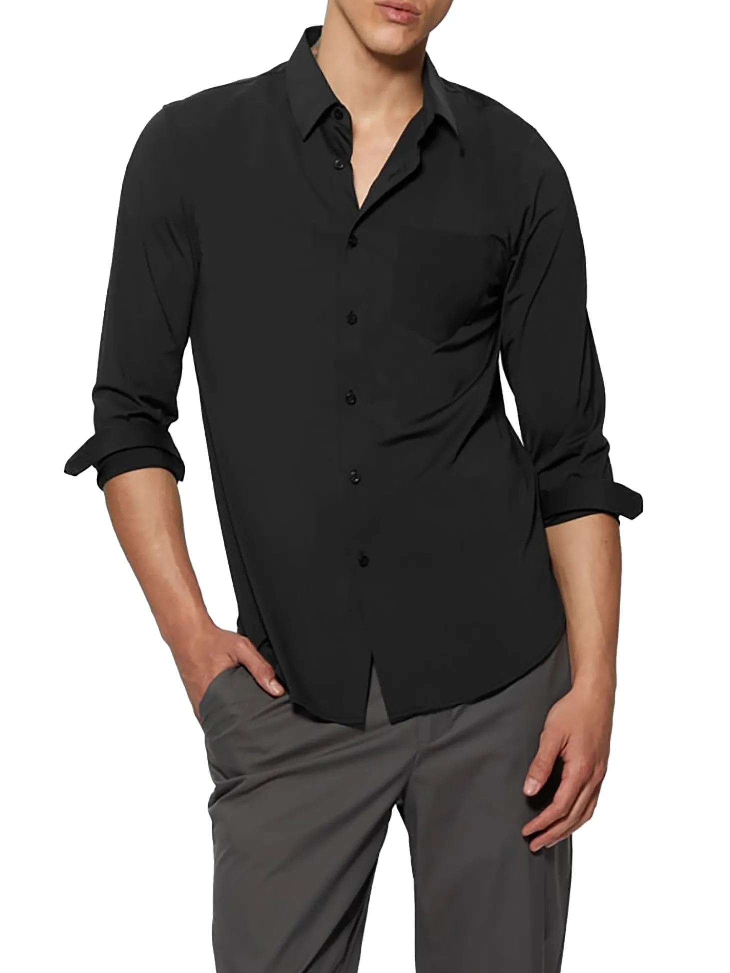 Camicia Sunset tech con tasca sul petto nero