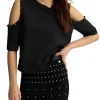 Canotta con perle e strass nero